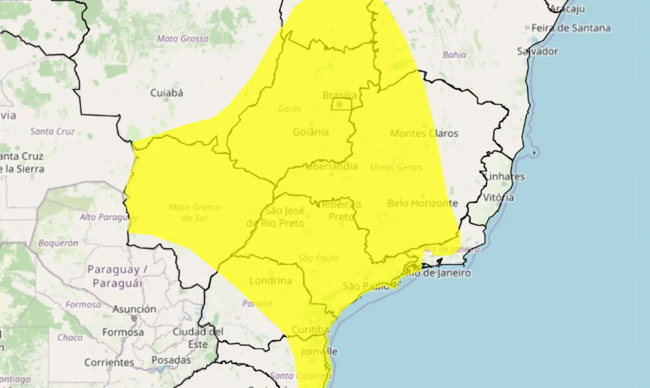 o mapa mostra &aacute;s &aacute;reas em alerta para chuva intensa